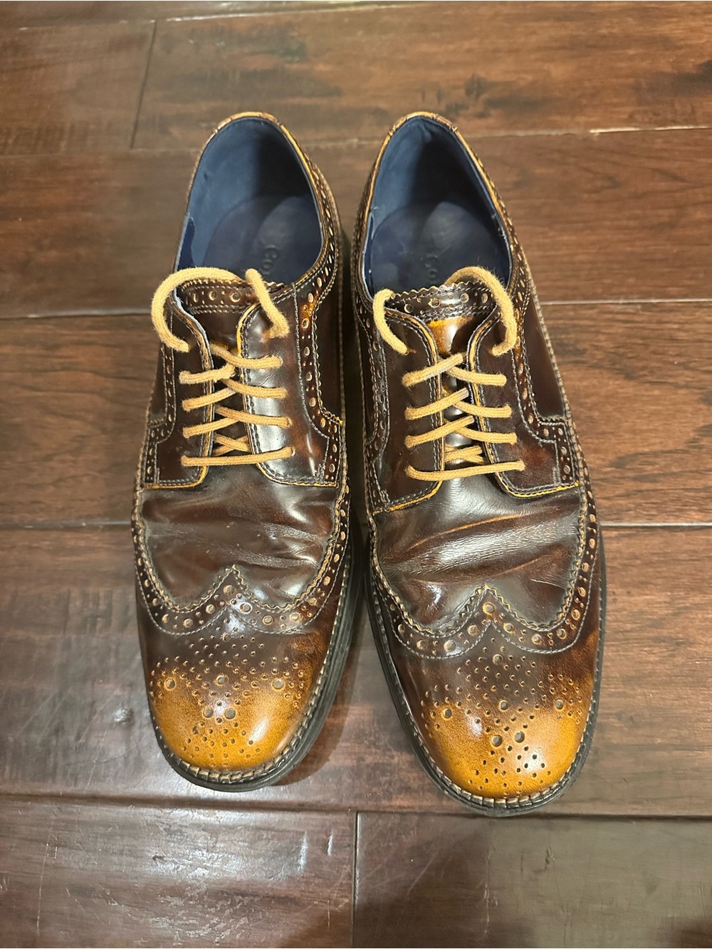 Cole Haan Two-Tone glossy Brown Wingtip Brogues with Tan Accents
